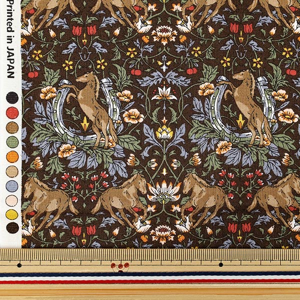 生地 『シーチング ホースフラワー カットクロス 約110cm×50cm ブラウン C-AP55103-2B』