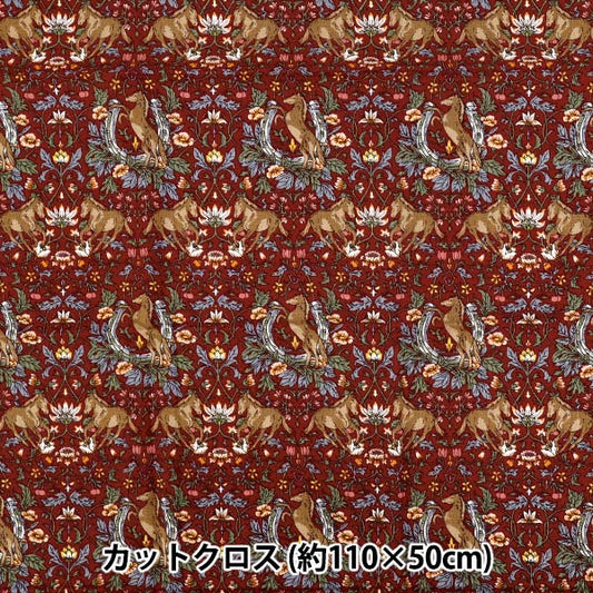 生地 『シーチング ホースフラワー カットクロス 約110cm×50cm レッド C-AP55103-2C』