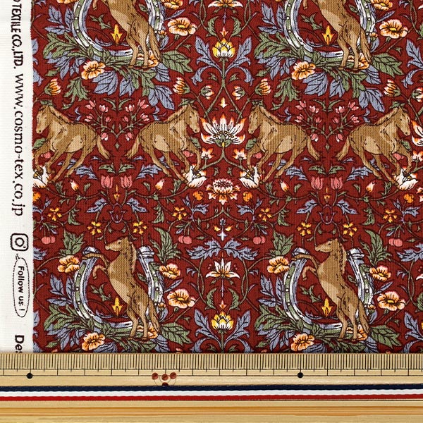 生地 『シーチング ホースフラワー カットクロス 約110cm×50cm レッド C-AP55103-2C』