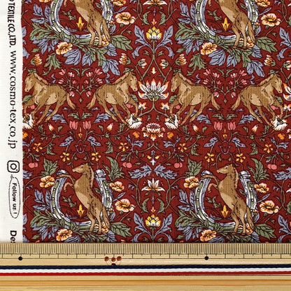 生地 『シーチング ホースフラワー カットクロス 約110cm×50cm レッド C-AP55103-2C』