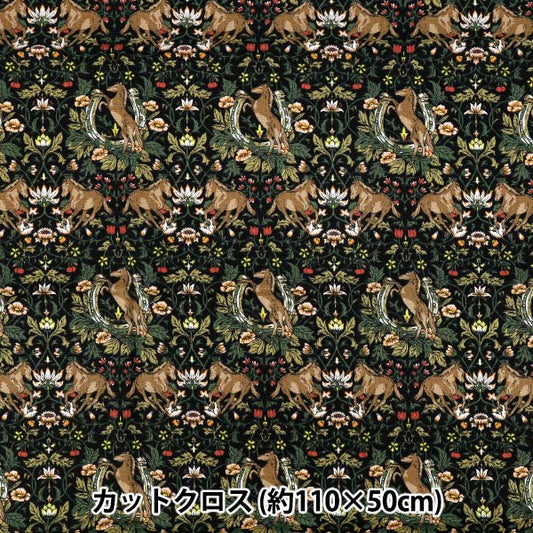 生地 『シーチング ホースフラワー カットクロス 約110cm×50cm ブラック C-AP55103-2E』
