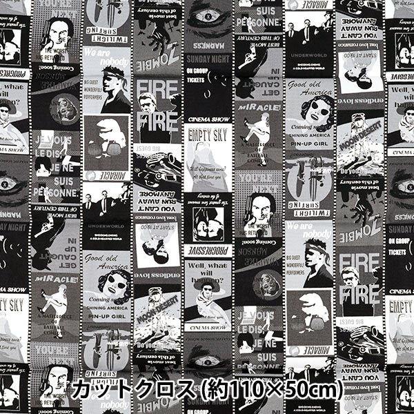 Fabric 『Oxford movie poster Cut Cloth Approx. 110cm x 50cm Monochrome C-AP55201-2E"