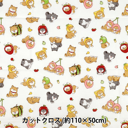 生地 『シーチング フルーツしば カットクロス 約110cm×50cm アイボリー C-AP55903-1A』