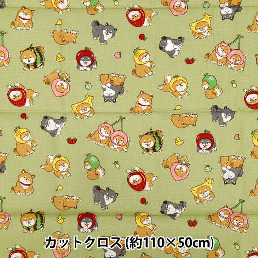 生地 『シーチング フルーツしば カットクロス 約110cm×50cm グリーン C-AP55903-1D』