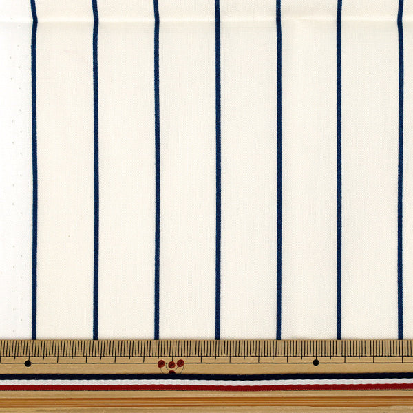 生地 『ブロード ユニフォームストライプ カットクロス 約110cm×50cm アイボリー×青 C-SP5400-A』