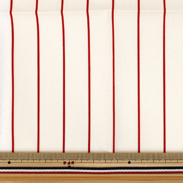 生地 『ブロード ユニフォームストライプ カットクロス 約110cm×50cm アイボリー×赤 C-SP5400-B』