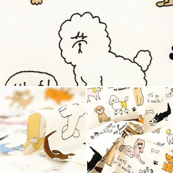 生地 『シーチング UN/NO カットクロス 犬 約110cm×50cm オフホワイト C-NN2325-11A』