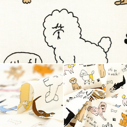 生地 『シーチング UN/NO カットクロス 犬 約110cm×50cm オフホワイト C-NN2325-11A』