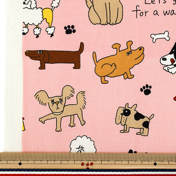 生地 『シーチング UN/NO カットクロス 犬 約110cm×50cm ピンク C-NN2325-11B』