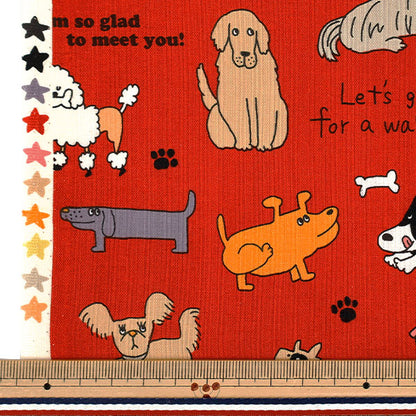 生地 『シーチング UN/NO カットクロス 犬 約110cm×50cm レッド C-NN2325-11E』