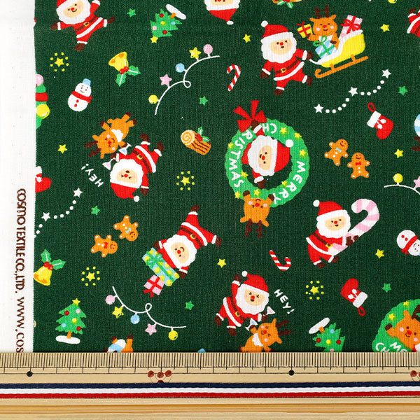 生地 『シーチング クリスマス カットクロス 約110cm×50cm グリーン C-AP55102-1A』