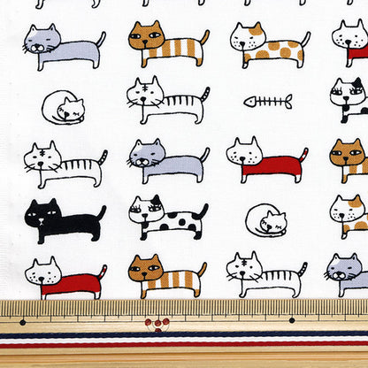 Fabric 『Sheeting Aligned cats Cut Cloth Approx. 110 x 50cm White C-ACS1101-B"