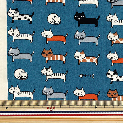 Fabric 『Sheeting Aligned cats Cut Cloth Approx. 110 x 50cm Blue C-ACS1101-D"