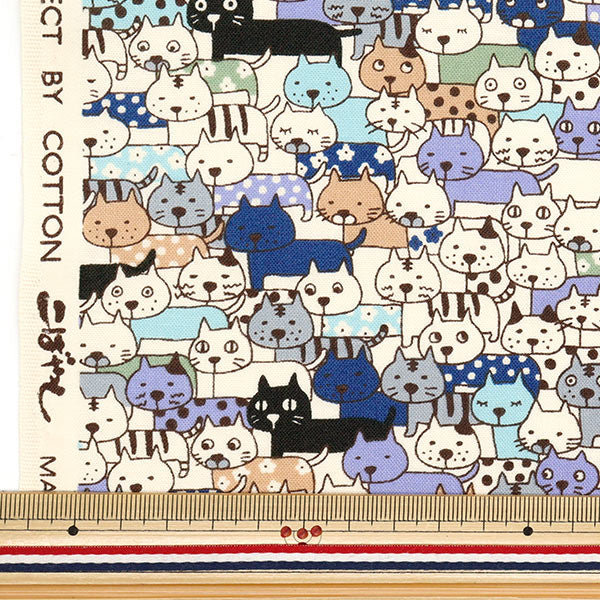 Stoff 『leinwandbindung Viele Katzen Stoffstück Ca. 110 x 50 cm blau C-ACS1107-B"