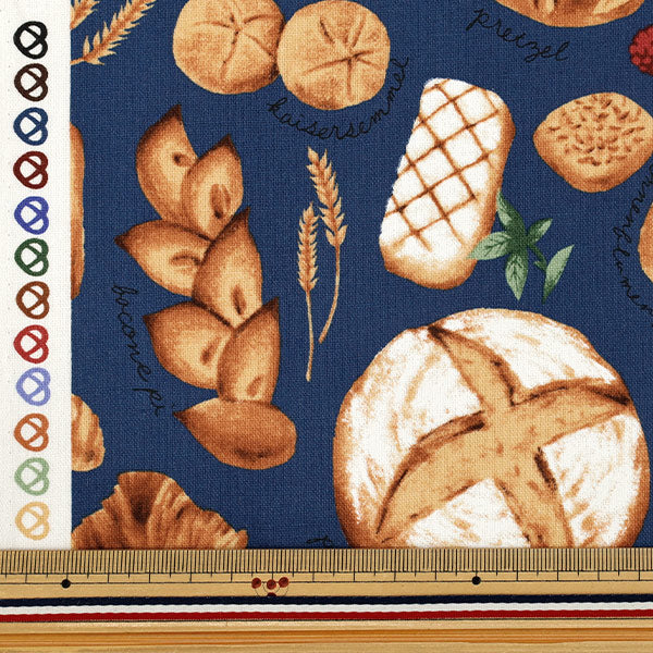 [Quantity from 5]Fabric "Cotton linen canvas freshly baked bread navy CLCBREAD-NV”