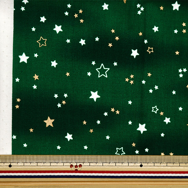 生地 『クリスマスプリント カットクロス 星ラメ 約110cm×50cm グリーン C-SS-2404-1C』