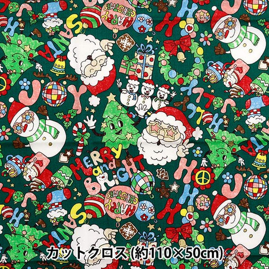 生地 『クリスマスプリント カットクロス ポップ 約110cm×50cm グリーン C-SS-2404-3C』