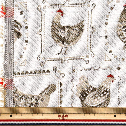 Fabric "SAFECO Jacquard Cut Cloth Poules White x Brown Approx. 70cm x 50cm C-POULSE BLAN"