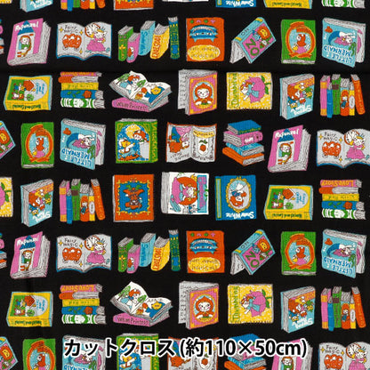 生地 『シーチング 夢見るニャンコ物語 本の世界へ カットクロス 約110×50cm ブラック CCOCO2540-1E』