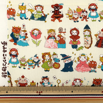生地 『シーチング 夢見るニャンコ物語 なりきりヒロイン カットクロス 約110×50cm アイボリー CCOCO2540-2A』