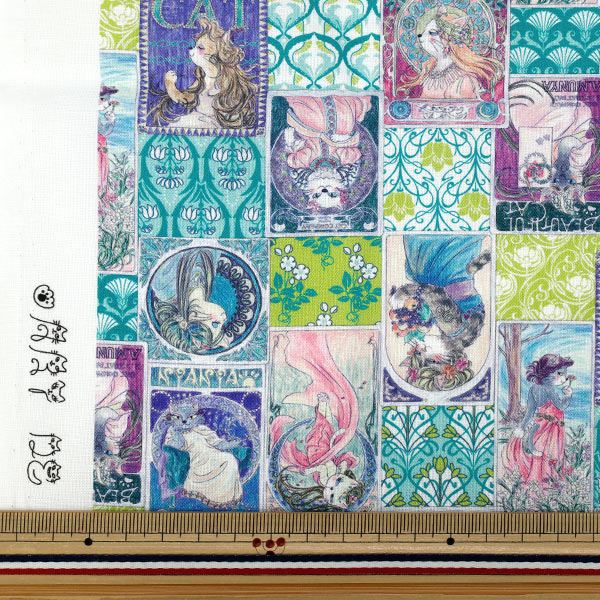 生地 『アートダニャ 50cmカットクロス ミュシャ風 ブルー 約110×50cm C2025-2S-BL』