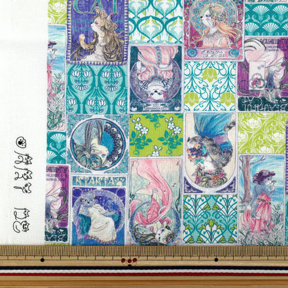 生地 『アートダニャ 50cmカットクロス ミュシャ風 ブルー 約110×50cm C2025-2S-BL』