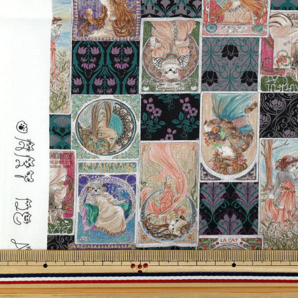 生地 『アートダニャ 50cmカットクロス ミュシャ風 ブラック 約110×50cm C2025-2S-BK』