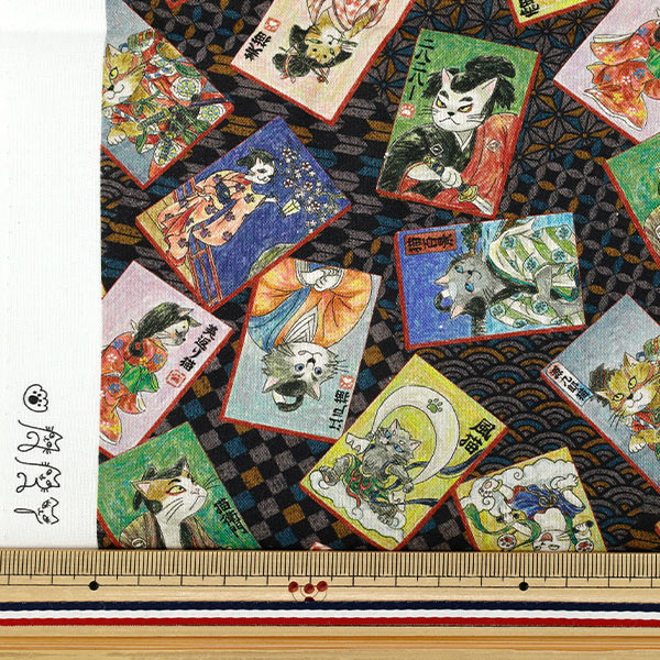 生地 『アートダニャ 50cmカットクロス 浮世絵風 ブラック 約110×50cm C2025-3S-BK』