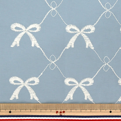 生地 『ナイロンワッシャーリボン刺繍 トレンドファブリック カットクロス 約130cm×50cm ブルー TF-90C』 KIYOHARA 清原