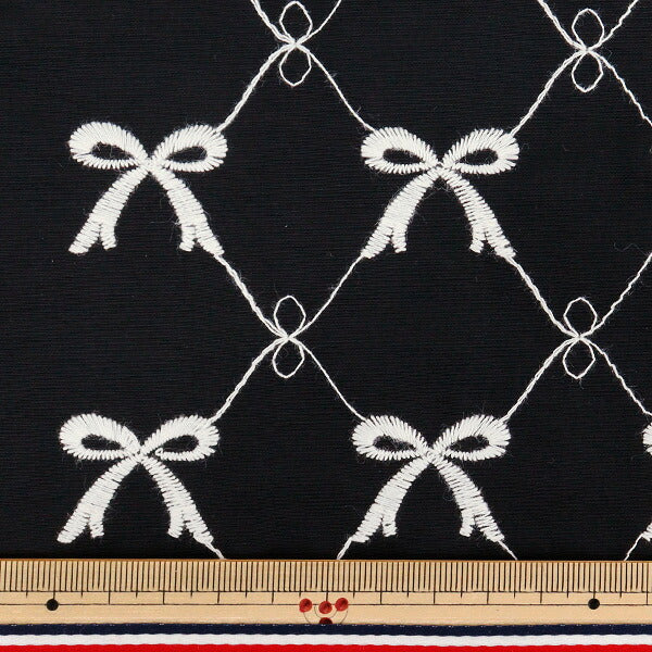 生地 『ナイロンワッシャーリボン刺繍 トレンドファブリック カットクロス 約130cm×50cm ブラック TF-90C』 KIYOHARA 清原