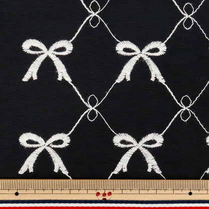 生地 『ナイロンワッシャーリボン刺繍 トレンドファブリック カットクロス 約130cm×50cm ブラック TF-90C』 KIYOHARA 清原