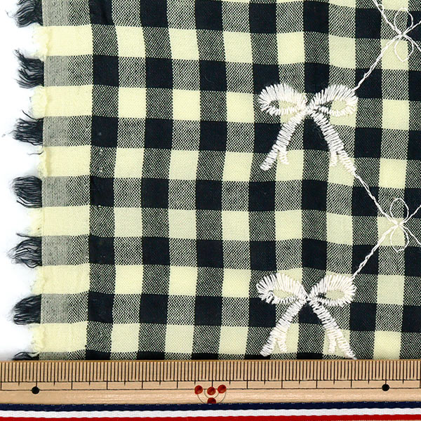 生地 『カラフルチェックリボン刺繍 カットクロス 約130cm×50cm TF-89C』