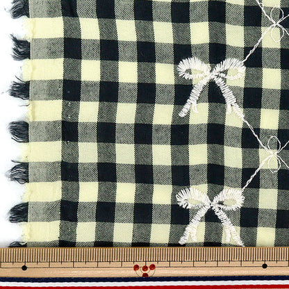 生地 『カラフルチェックリボン刺繍 カットクロス 約130cm×50cm TF-89C』
