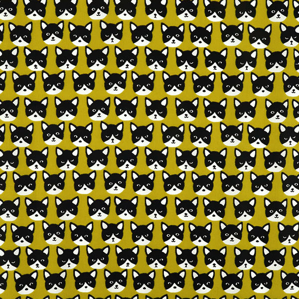 Fabric "nylonOxfordPrint M size Cut Cloth Cat Yellow C-80012-1A”