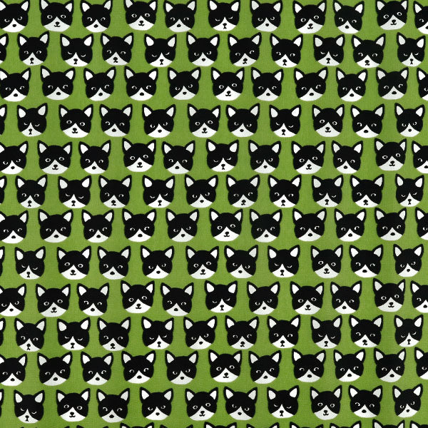 Fabric "nylonOxfordPrint M size Cut Cloth Cat Green C-80012-1C”