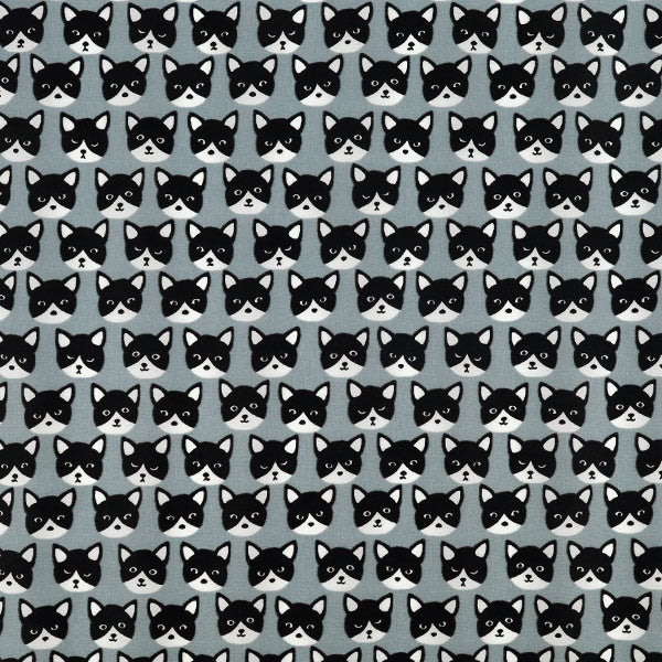 Fabric "nylonOxfordPrint M size Cut Cloth Cat Gray C-80012-1D”
