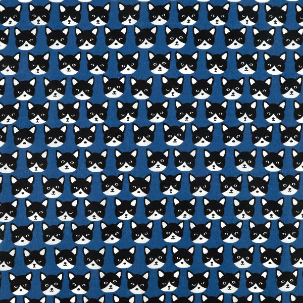 Fabric "nylonOxfordPrint M size Cut Cloth Cat Blue C-80012-1E”