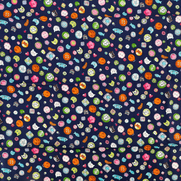 천・원단 "귀엽다.소잉 버튼 컷 천 약 110×50 cm 남색 CCOCO-2602-1E』
