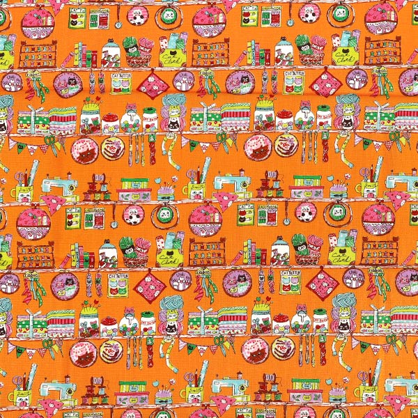 천・원단 "귀엽다.소잉 재봉 시간 컷 천 약 110×50cm 오렌지 CCOCO-2602-3C』