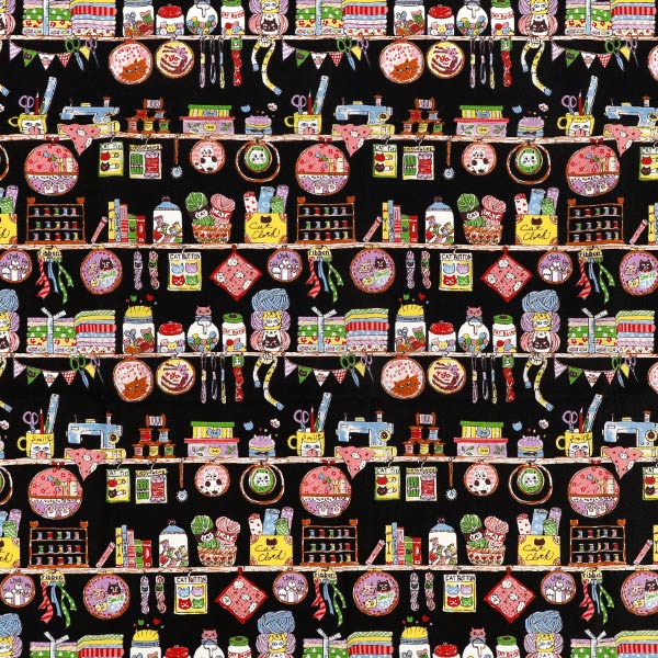천・원단 "귀엽다.소잉 재봉 시간 컷 천 약 110×50cm 블랙 CCOCO-2602-3E』