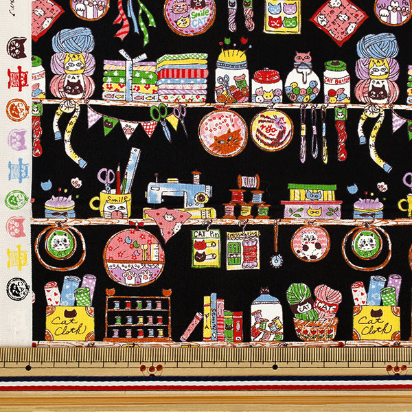 천・원단 "귀엽다.소잉 재봉 시간 컷 천 약 110×50cm 블랙 CCOCO-2602-3E』