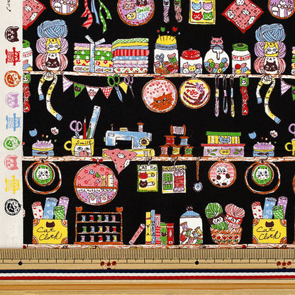 천・원단 "귀엽다.소잉 재봉 시간 컷 천 약 110×50cm 블랙 CCOCO-2602-3E』