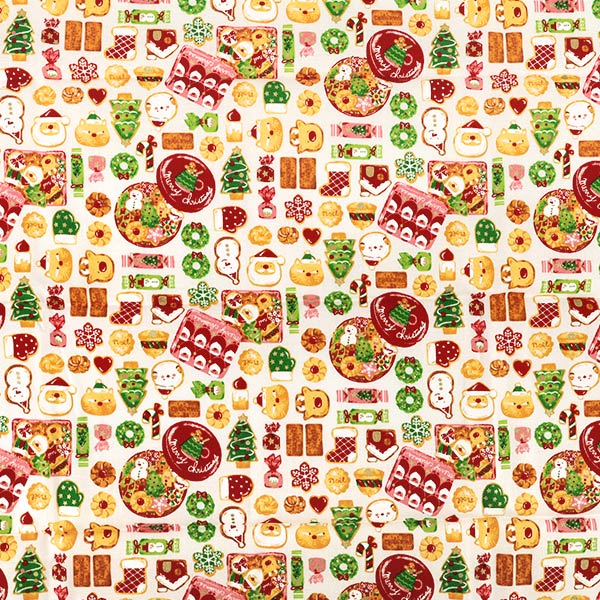 Tela "Galleta glaseada con estampado navideño cortada Tela Aprox. 110×50cm Blanquecino CCOCO-2606-2A”