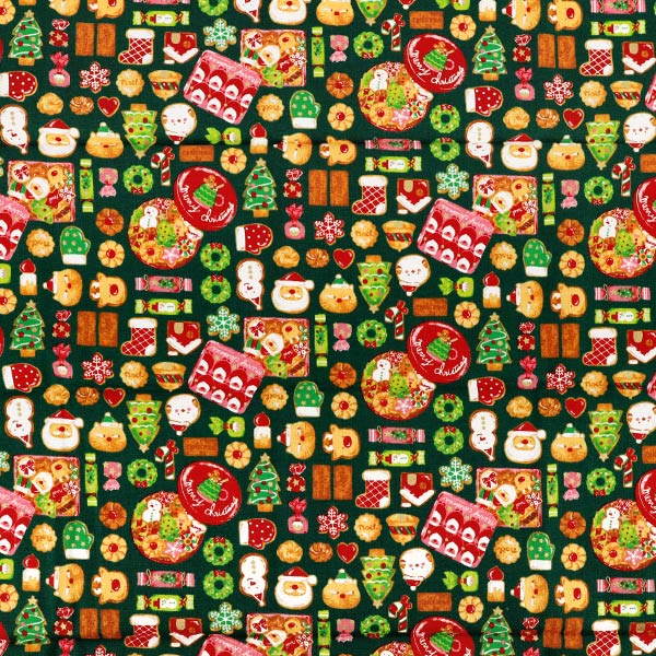 Tissu "Biscuit glacé imprimé de Noël Tissu coupé Environ. 110×50cm Vert CCOCO-2606-2C"