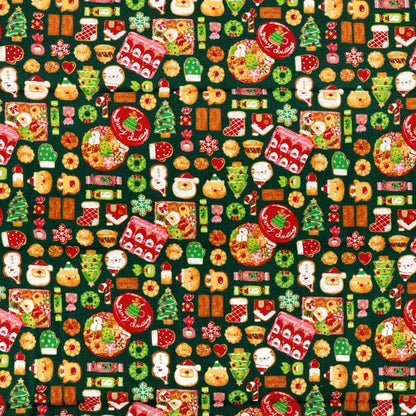Tissu "Biscuit glacé imprimé de Noël Tissu coupé Environ. 110×50cm Vert CCOCO-2606-2C"