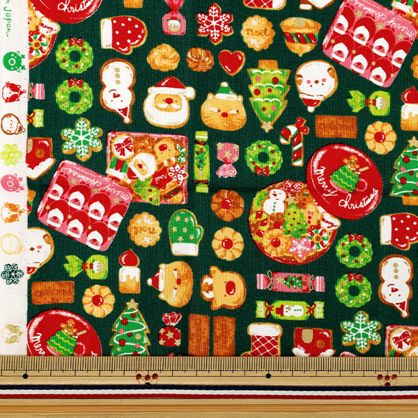 Tissu "Biscuit glacé imprimé de Noël Tissu coupé Environ. 110×50cm Vert CCOCO-2606-2C"
