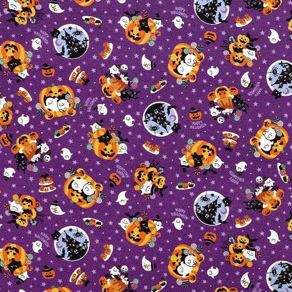 生地 『スケア ハロウィン カットクロス 約108cm×50cm パープル C-SP6515-1D』