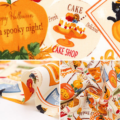 Fabric 『Quilting Cut Cloth Approximately 33cm x 50cm Halloween tecker pattern White C-LW2050-13A]