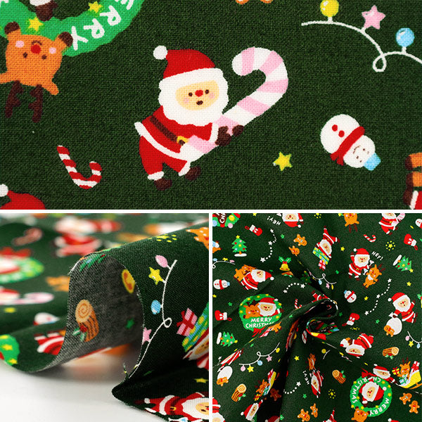生地 『シーチング クリスマス PWカット 約33cm×30cm グリーン PW-AP55102-1A』