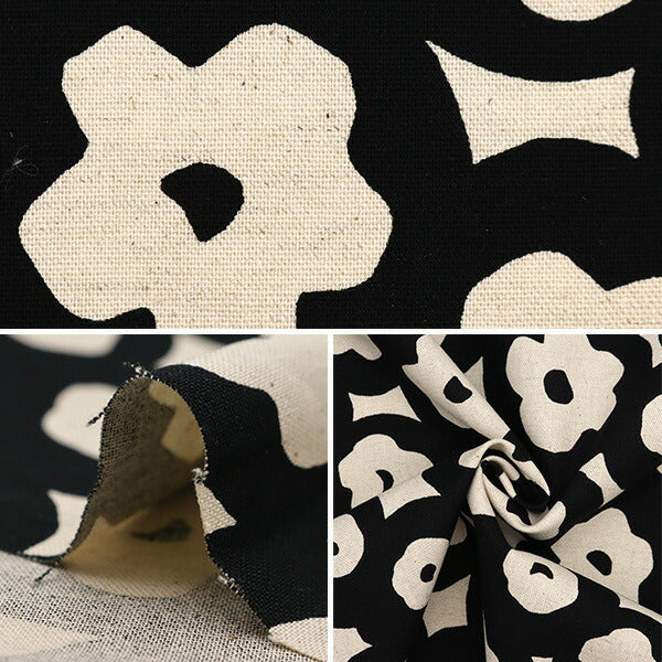 【数量5から】 生地 『う早この布 綿麻キャンバス アサガオ キナリ地×ブラック UP5903-A』 COTTON KOBAYASHI コットンこばやし 小林繊維